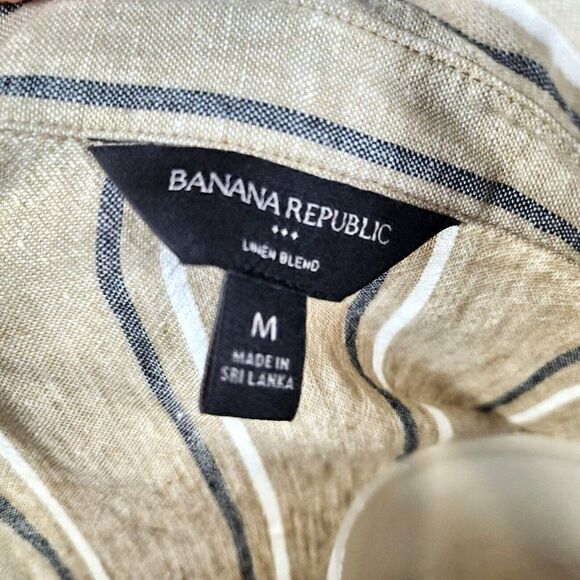 Banana Republic Boxy Cropped Linen Shirt Natural Linen Beige Stripe Womens M - Picture 5 of 5